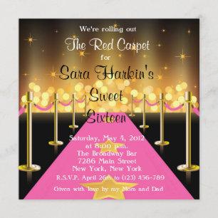 Red/roze tapijt Hollywood Sweet 16 Invite Kaart