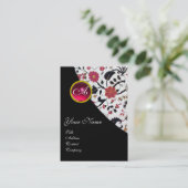 RED RUBY DAMASK MONOGRAM 2 fuchsia,pearl Visitekaartje (Staand voorkant)