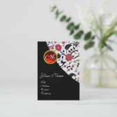 RED RUBY DAMASK MONOGRAM 2, fuchsia Visitekaartje (Staand voorkant)