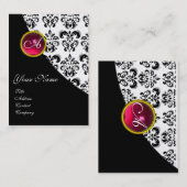 RED RUBY DAMASK MONOGRAM fuchsia parelpapier Visitekaartje (Voorkant / Achterkant)