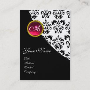 RED RUBY DAMASK MONOGRAM fuchsia parelpapier Visitekaartje