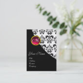 RED RUBY DAMASK MONOGRAM fuchsia parelpapier Visitekaartje (Staand voorkant)