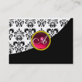 RED RUBY DAMASK MONOGRAM fuchsia parelpapier Visitekaartje (Achterkant)