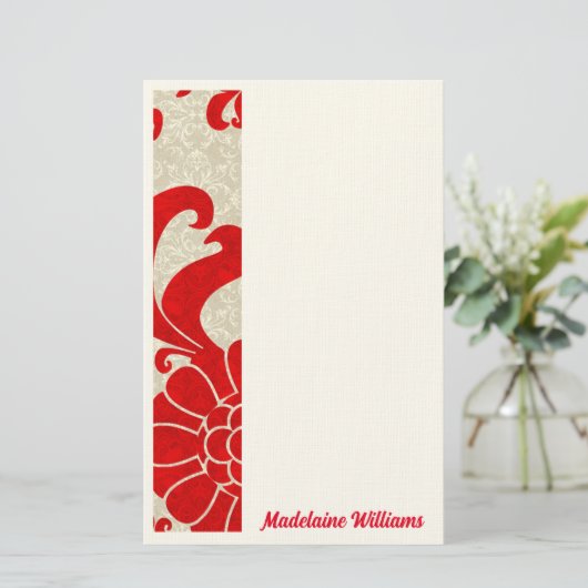 Red Ruby Damask  thema met naam Briefpapier (Staand voorkant)