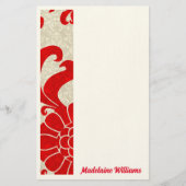 Red Ruby Damask  thema met naam Briefpapier (Voorkant)