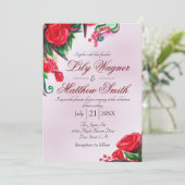 Red Ruby Floral Roos Greenery Wedding Invitation Kaart (Staand voorkant)