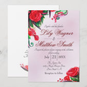Red Ruby Floral Roos Greenery Wedding Invitation Kaart (Voorkant / Achterkant)