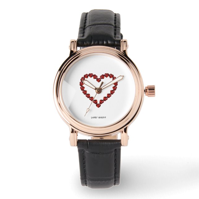 Red Ruby Gemstone Heart Horloge (Voorkant)