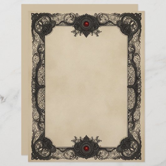 Red Ruby Goth Stationery Paper Briefhoofd (Voorkant / Achterkant)
