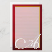 Red Ruby Monogram Fine Lined Stationery Briefpapier (Voorkant / Achterkant)