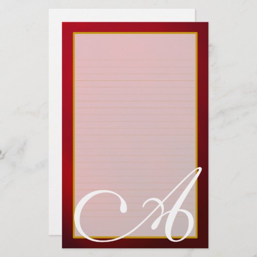 Red Ruby Monogram Fine Lined Stationery Briefpapier (Voorkant / Achterkant)