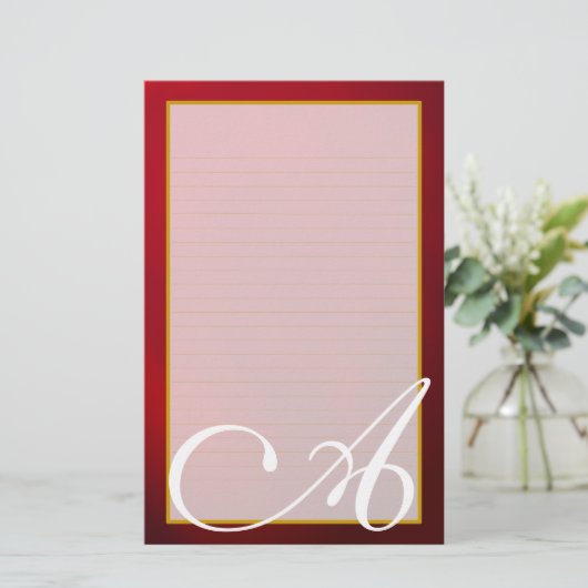 Red Ruby Monogram Fine Lined Stationery Briefpapier (Staand voorkant)