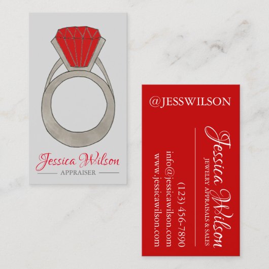 Red Ruby Ring Gemstone Jewelry Appraisal Visitekaartje (Voorkant / Achterkant)