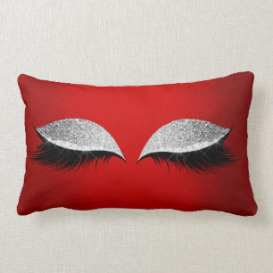 Red Ruby Silver Glitter Black Glam Makeup Lashes Kussen