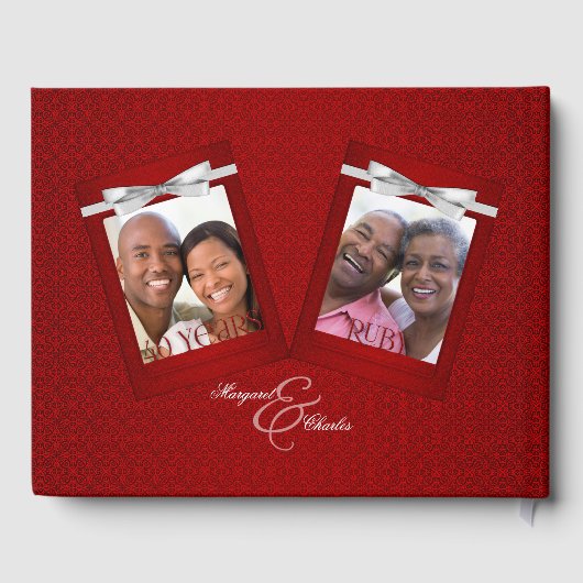 Red Ruby Wedding Jubileum voor 40th Damask Foto Gastenboek (Achterkant)