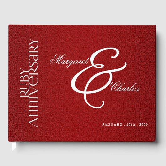 Red Ruby Wedding Jubileum voor 40th Damask Foto Gastenboek (Voorkant)