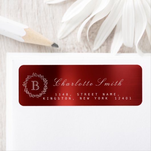 Red Ruby Wine Monogram Return Address Labels (Insitu)