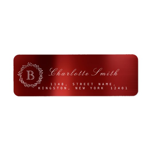 Red Ruby Wine Monogram Return Address Labels (Voorkant)
