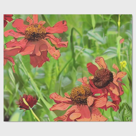 RED RUDBECKIA FLOWERS CADEAUPAPIER (Vlak)
