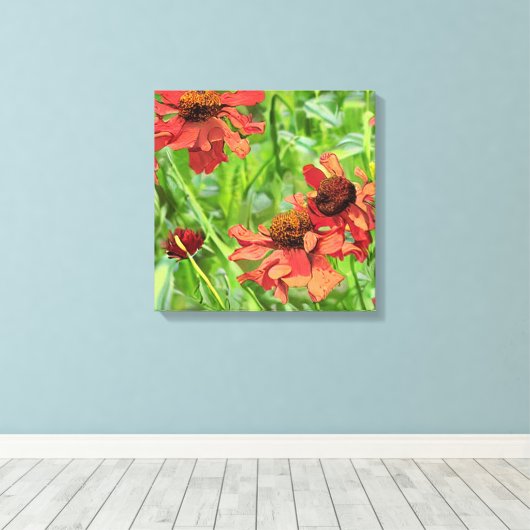 RED RUDBECKIA FLOWERS CANVAS AFDRUK (Insitu (Houten vloer))