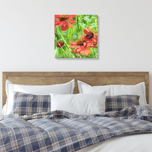 RED RUDBECKIA FLOWERS CANVAS AFDRUK (Insitu (Slaapkamer))