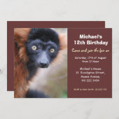 Red Ruffed Lemur Birthday Party Invitation Kaart (Voorkant / Achterkant)
