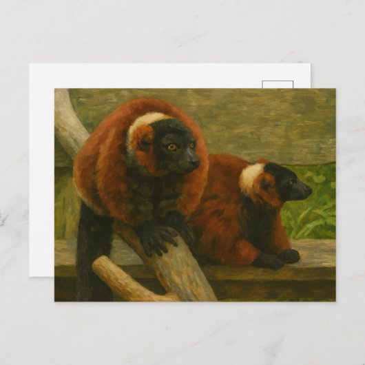 Red Ruffed Lemurs in Woodland Light Briefkaart (Voorkant / Achterkant)