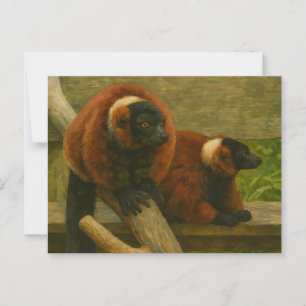 Red Ruffed Lemurs in Woodland Light Briefkaart