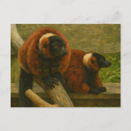 Red Ruffed Lemurs in Woodland Light Briefkaart (Voorkant)