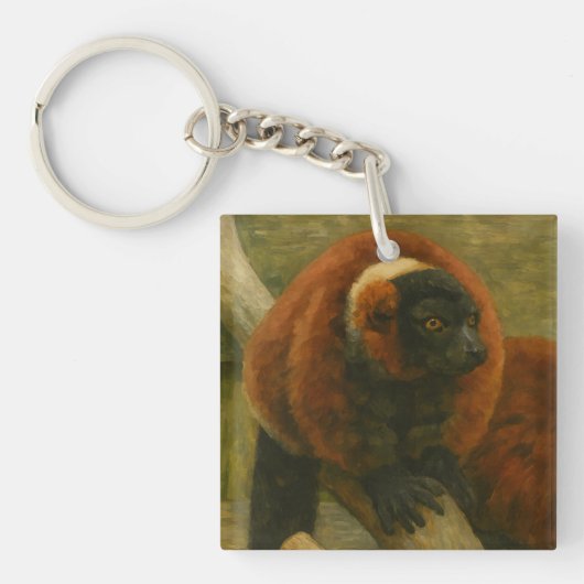 Red Ruffed Lemurs in Woodland Light Sleutelhanger (voorkant)