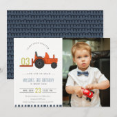 Red Rust Boerderij Tractor Kinder Foto Birthday In Bedankkaart (Voorkant / Achterkant)