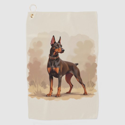 Red Rust Brown Doberman Pinscher Dog Golfhanddoek (Voorkant)