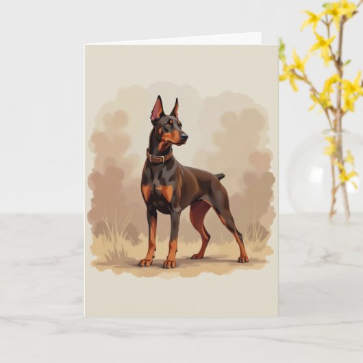 Red Rust Brown Doberman Pinscher Dog Kaart (Gele Bloem)