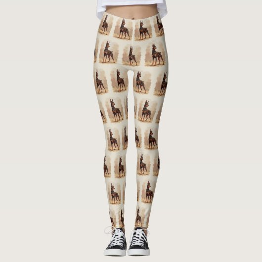 Red Rust Brown Doberman Pinscher Dog Leggings (Voorkant)