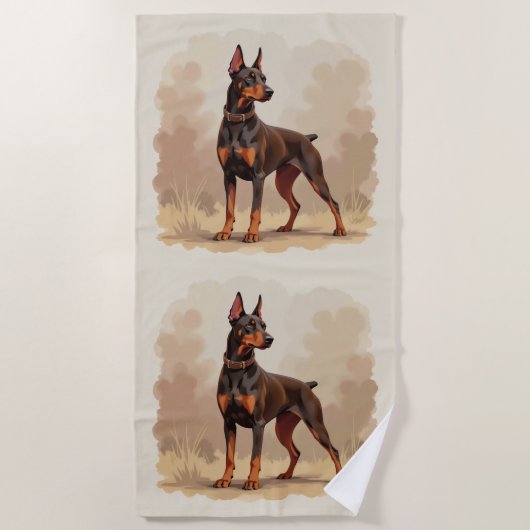 Red Rust Brown Doberman Pinscher Dog Strandlaken (Voorkant)