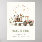 Red Rust Farm Animals Tractor Kind Verjaardag Welk Poster (Voorkant)