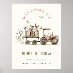 Red Rust Farm Animals Tractor Kind Verjaardag Welk Poster