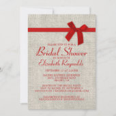 Red Rustic Burlap Bridal Shower Invitations Kaart (Voorkant)