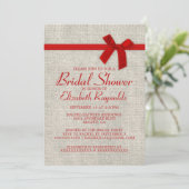 Red Rustic Burlap Bridal Shower Invitations Kaart (Staand voorkant)