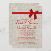 Red Rustic Burlap Bridal Shower Invitations Kaart (Voorkant / Achterkant)