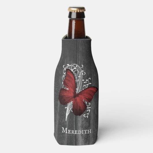 Red Rustic Butterfly - Aangepaste flessenkoeler Flesjeskoeler (Fles Voorkant)