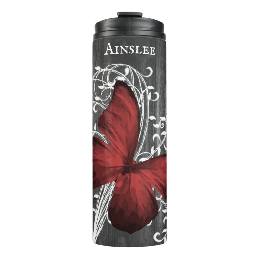 Red Rustic Butterfly - gepersonaliseerde thermisch Thermosbeker (Voorkant)
