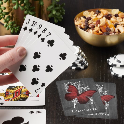 Red Rustic Butterfly-kaarten voor persoonlijk afsp Pokerkaarten (Insitu)
