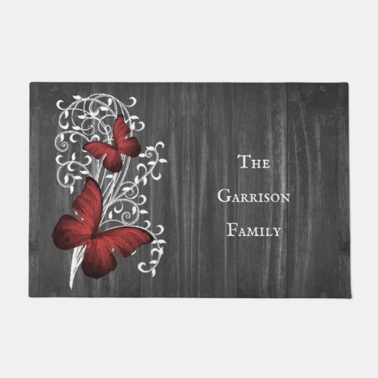 Red Rustic Butterfly Persoonlijke Doormat Deurmat (Voorkant)
