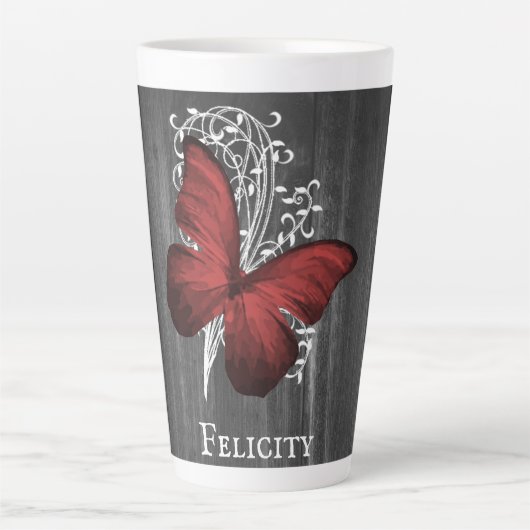 Red Rustic Butterfly persoonlijke latte Mok (Voorkant)