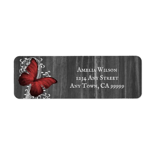 Red Rustic Butterfly Return Address Label (Voorkant)