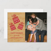 Red Rustic Cadeaus Holiday Foto Briefkaart (Voorkant / Achterkant)