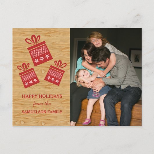 Red Rustic Cadeaus Holiday Foto Briefkaart (Voorkant)