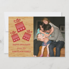 Red Rustic Cadeaus Holiday Photo Flat Kaart