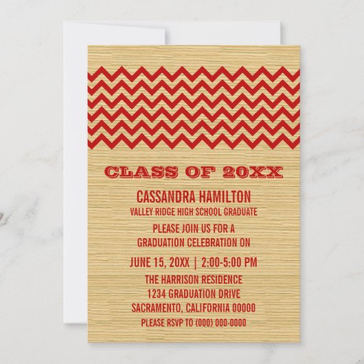 Red Rustic Chevron Afstuderen Invite Kaart (Voorkant)